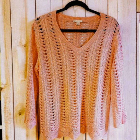 Crochet Style LIGHT PEACH 3/4 sleeve sweater SZ L-XL - Picture 1 of 7